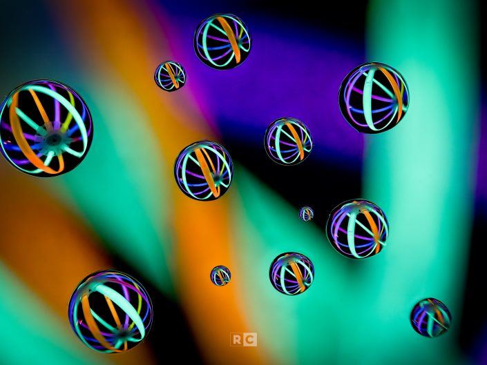 Water Droplets with Neon Glow Stick Globes